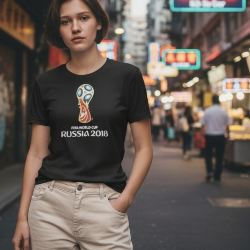 Adidas Official FIFA Russia 2018 World Cup Black Graphic T-shirt Fitted Sz US M